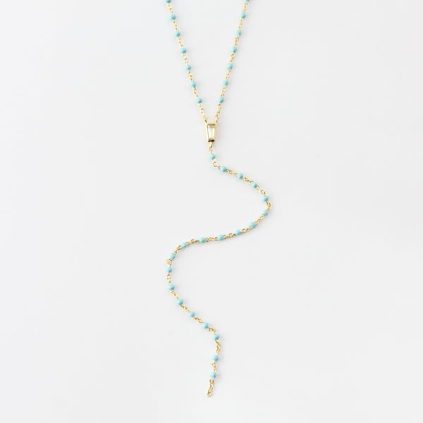 Ellie Lariat Necklace | Enamel Necklaces P&K Gold/Turquoise  