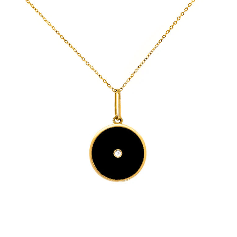Balia Stone Enamel Disc Necklace Necklaces THATCH Black  
