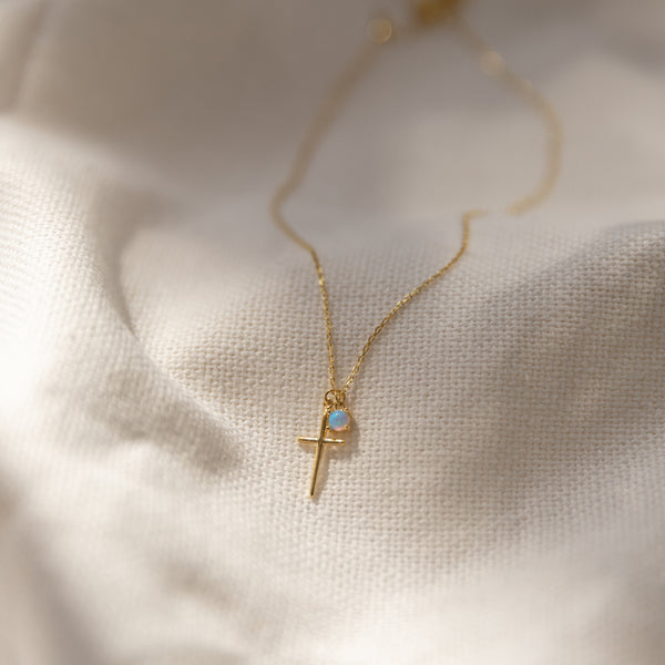 Classic Cross Necklace | Opal Necklaces P&K Yellow Gold  