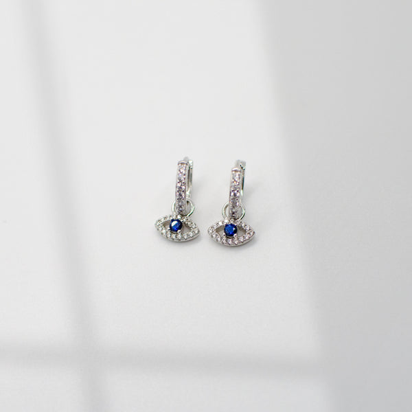 Billie Eye Charm Huggie Earrings Earrings Jewelry Design Group Silver  