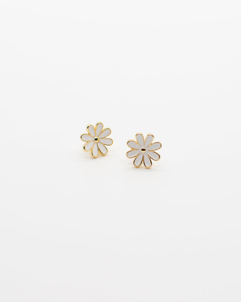 Daisy Flower Studs | White Enamel Earrings P&K   