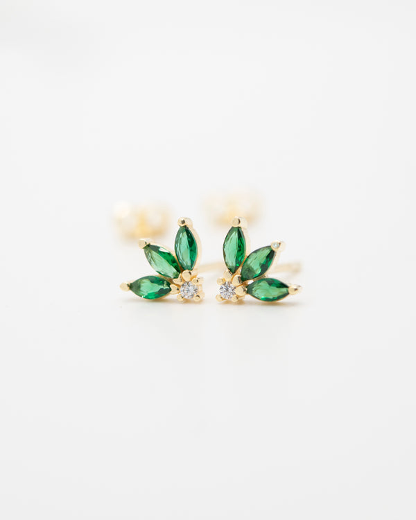 Adina Petal Studs Earrings Jewelry Design Group Emerald CZ Yellow Gold Plated 