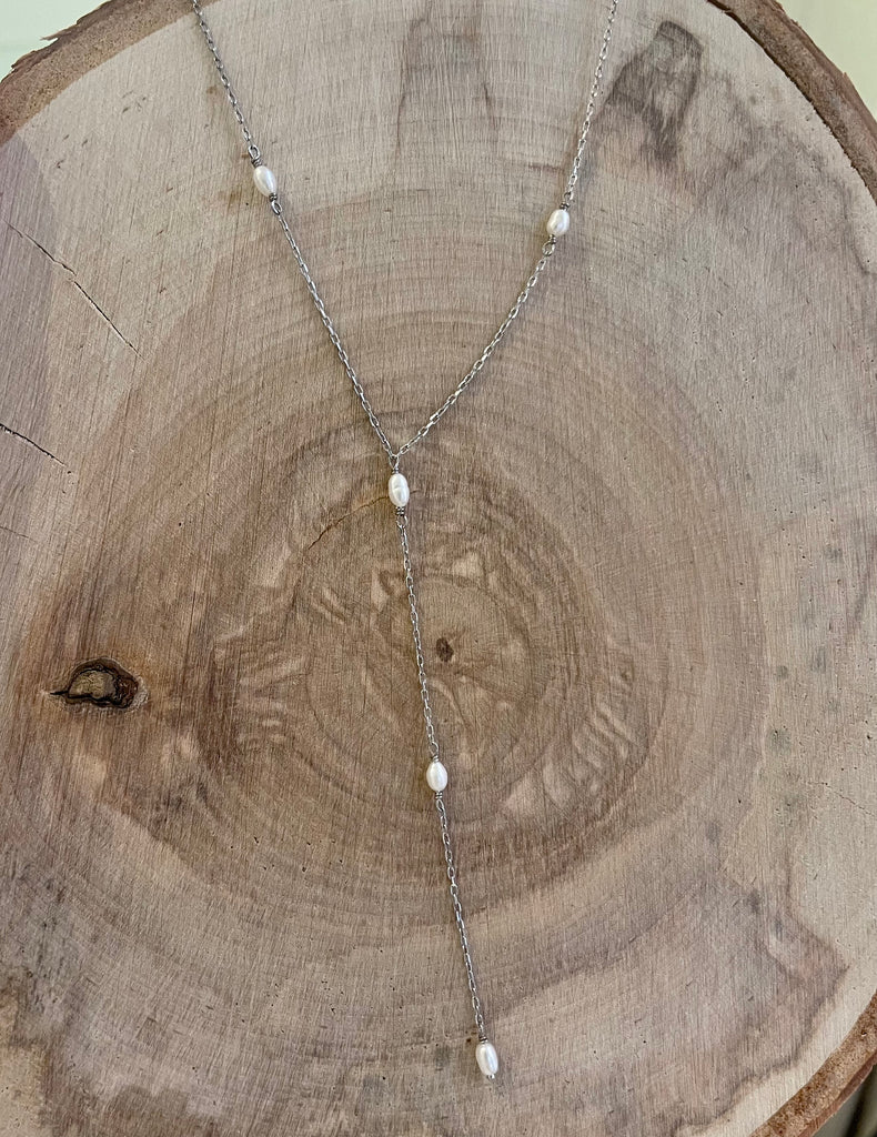 Dainty Pearl Partitioned Lariat Necklaces P&K Silver  