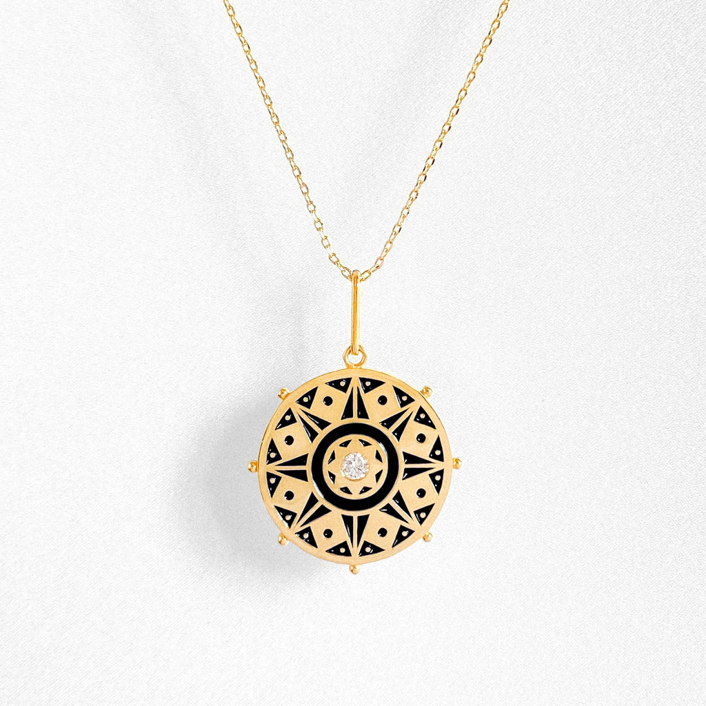 Karmic Wheel Necklace | Black Enamel Necklaces THATCH   