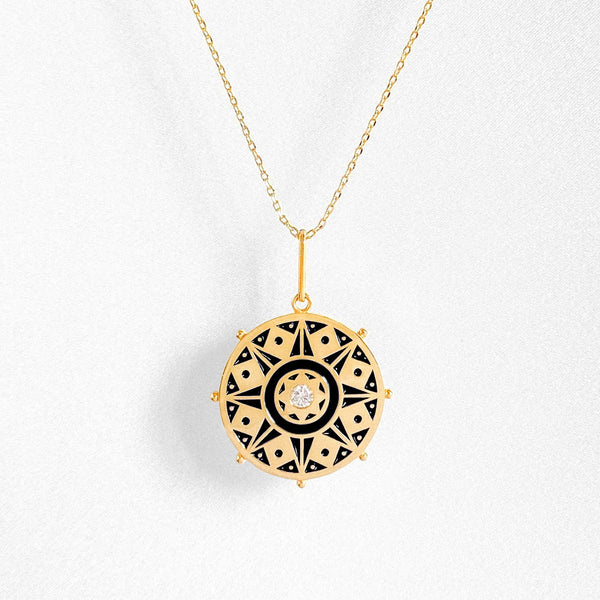 Karmic Wheel Necklace | Black Enamel Necklaces THATCH   
