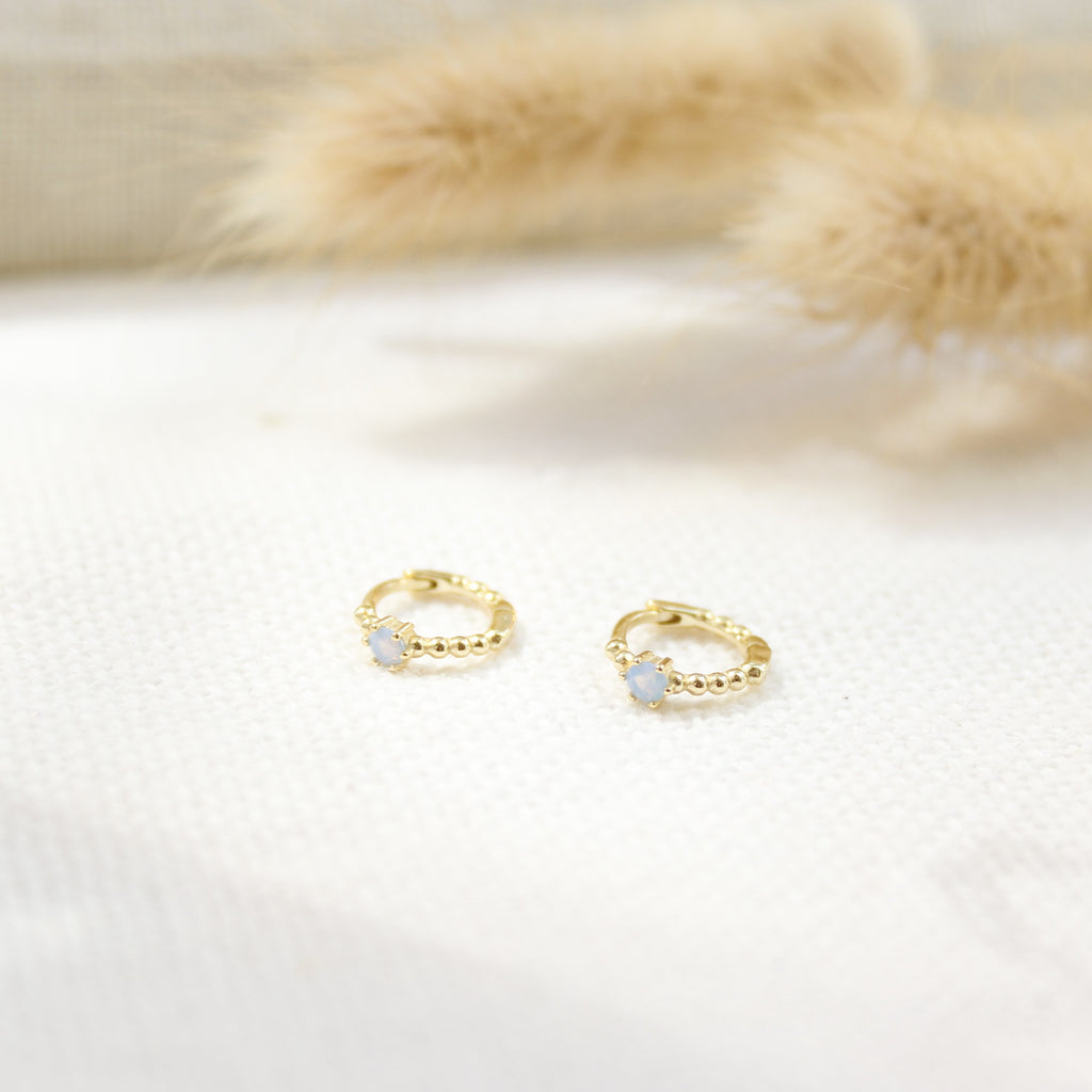Tiny Opal Stone Huggies Earrings P&K   