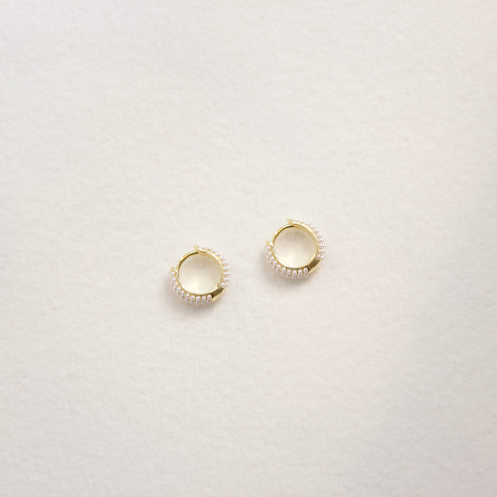Seed Pearl Huggie Earrings Earrings P&K Yellow gold  