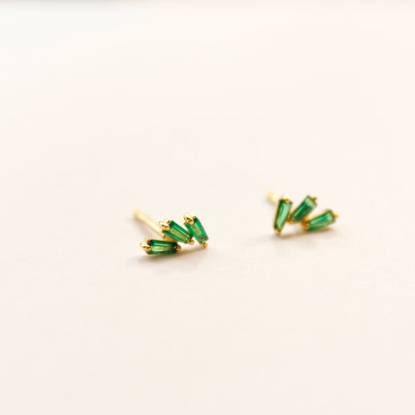 Triple Baguette Stud Earrings Earrings P&K Green  