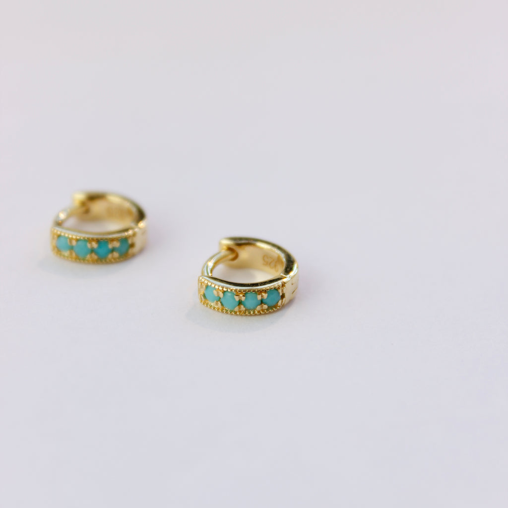 Turquoise Pave Mini Huggies | 8mm Earrings She's Unique    