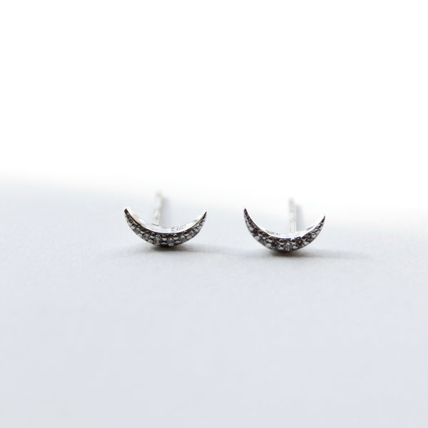 Pave Crescent Stud Earrings Earrings P&K Silver  
