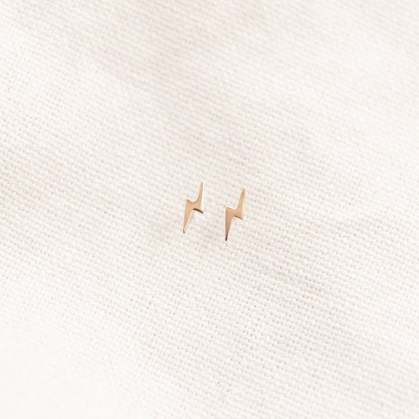 Tiny Lightning Bolt Stud Earrings Earrings Jewelry Design Group Yellow Gold  