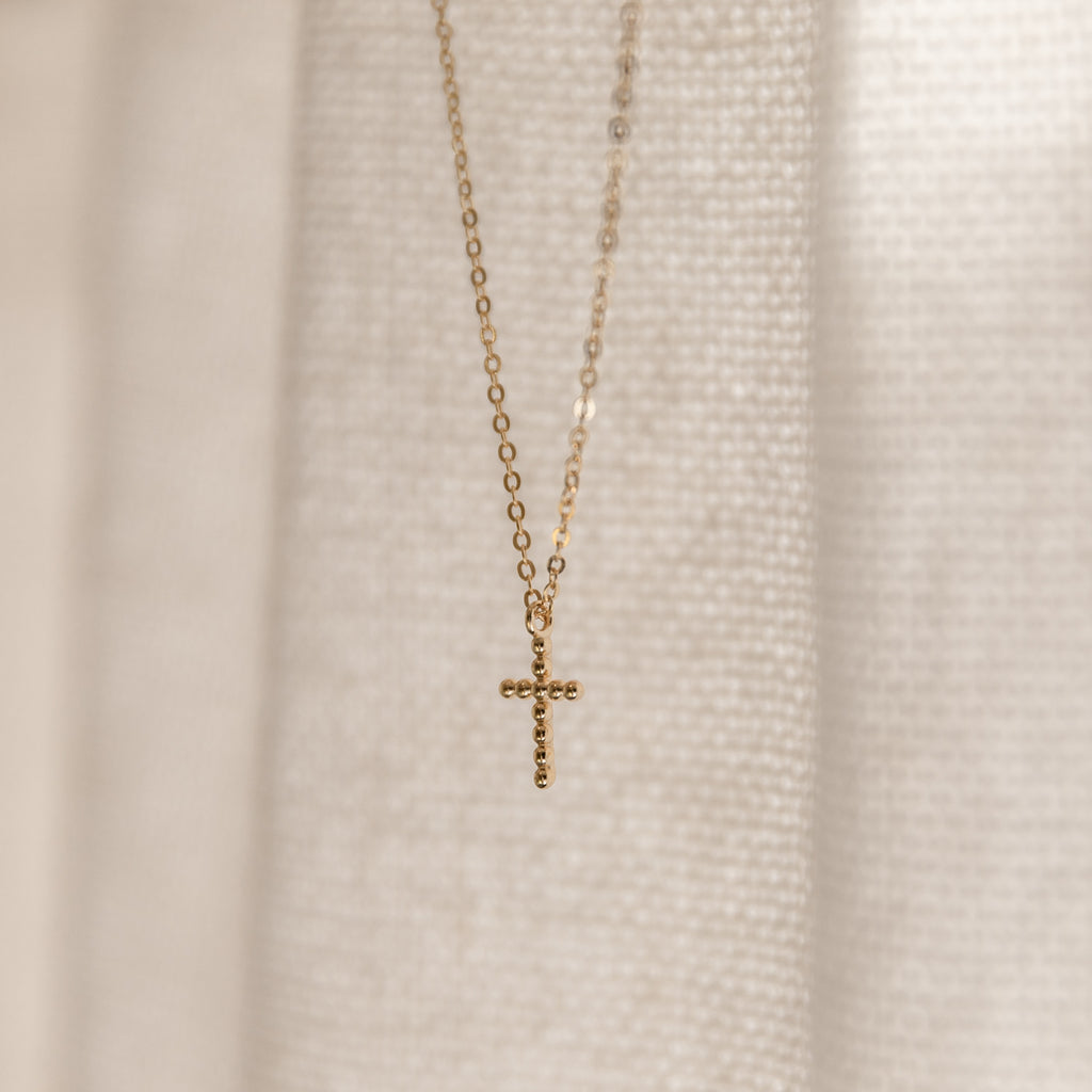 Beaded Cross Necklace Necklaces P&K Yellow Gold  